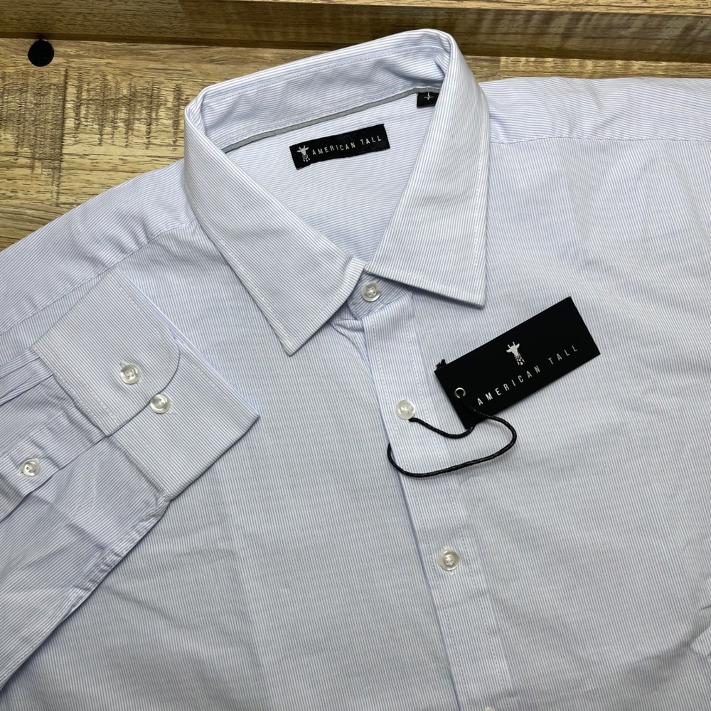 American Tall Mens Blue White Micro Stripe Dress Shirt Large Tall New With Tags